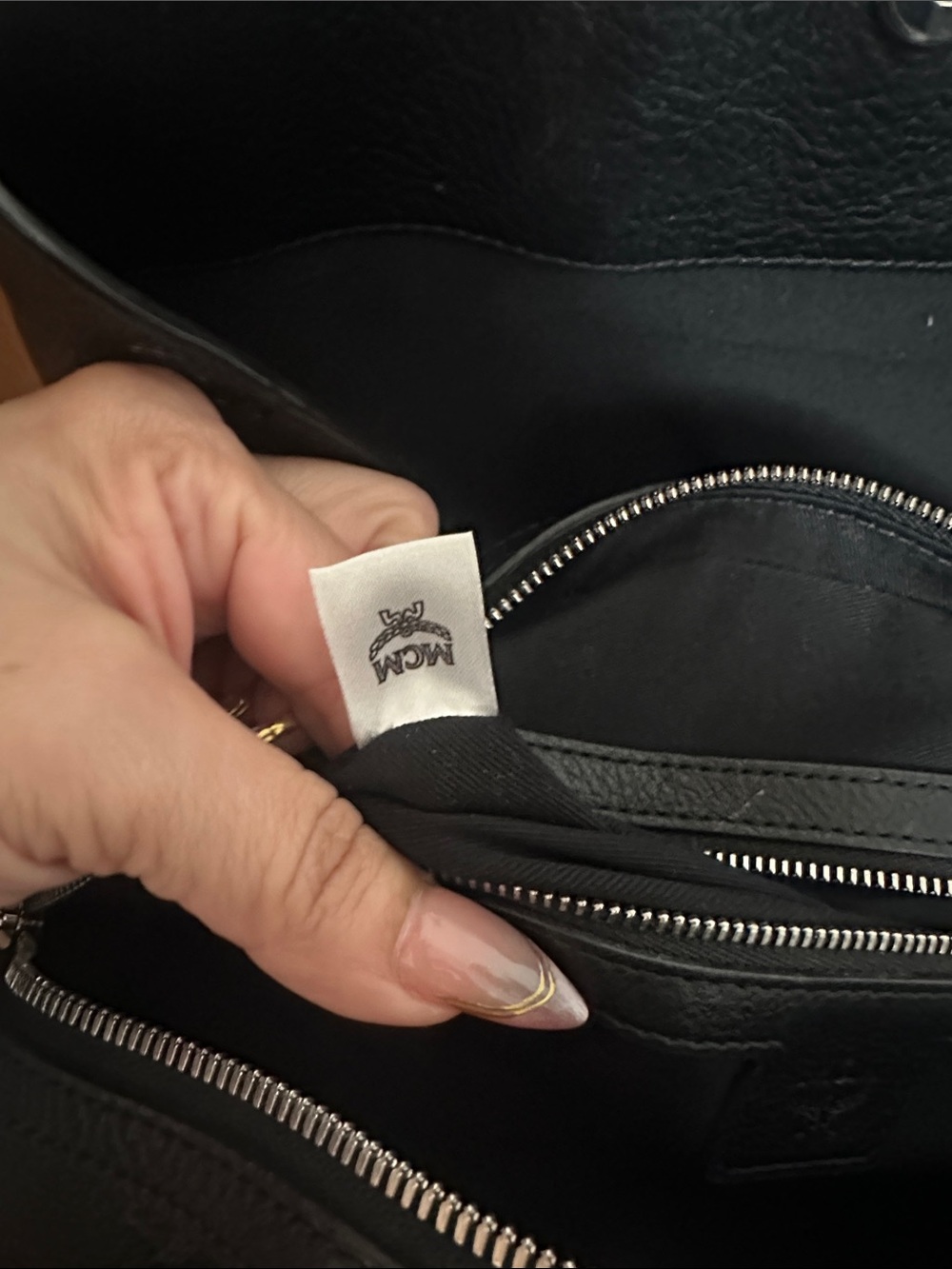 MCM Signature Monogrammed Black Leather Handbag - Picture 5 of 8